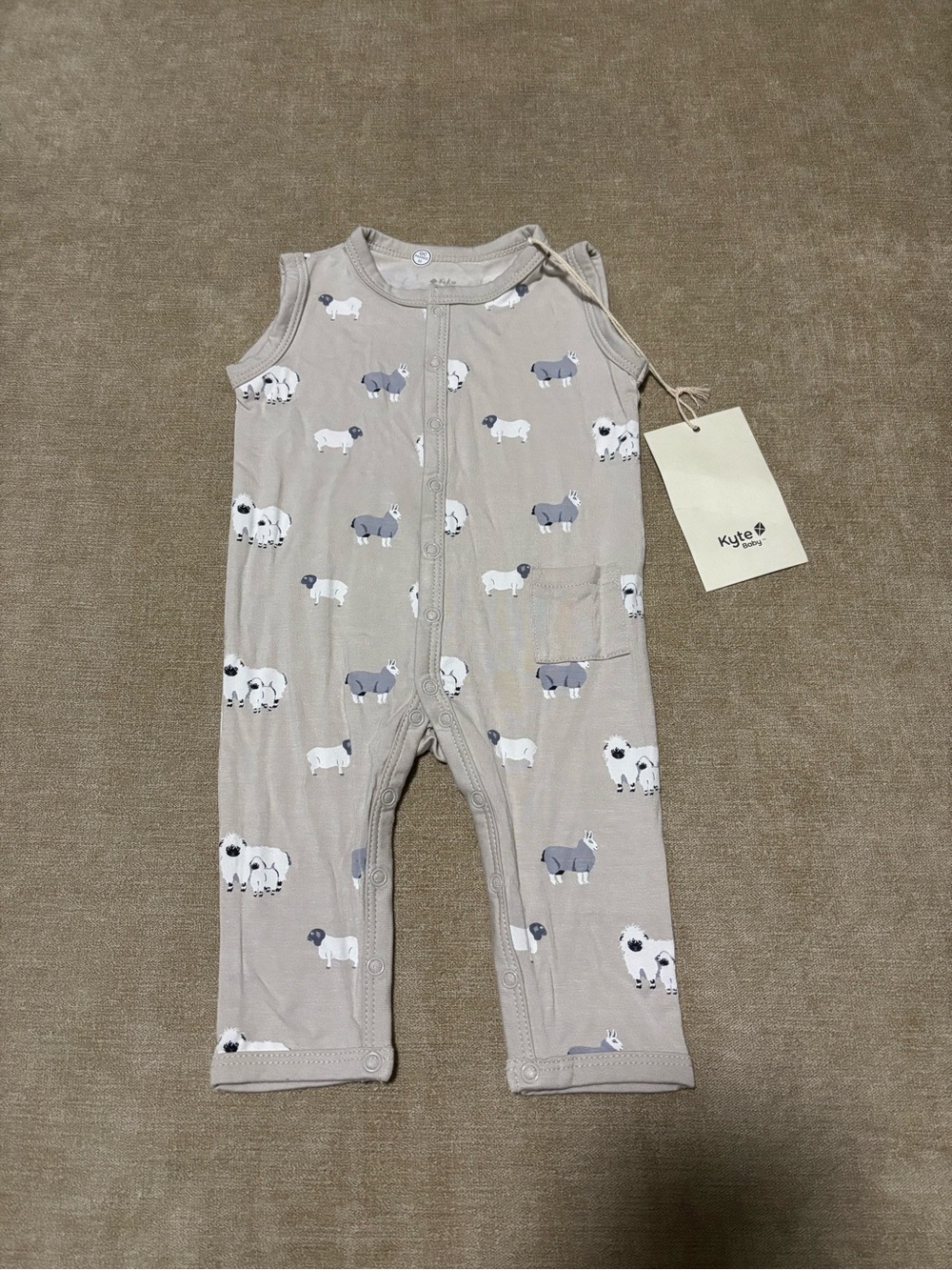 Kyte BABY Taupe Sleeveless Sheep Print Romper
